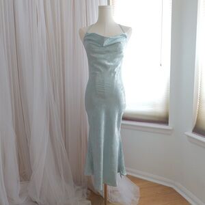 Cider Light Blue Satin Midi Dress